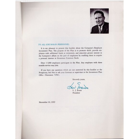 Grumman Employee Investment Plan 1969 | Aerospace Stock Program Booklet - Picture 3 of 8
